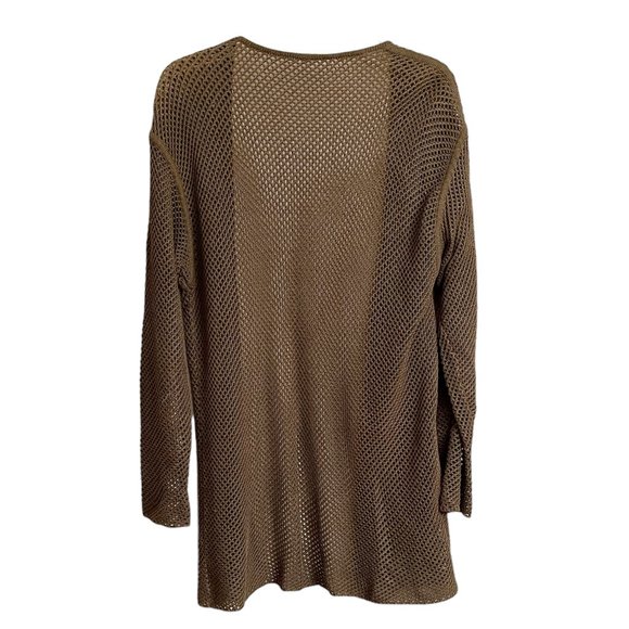 Open Knit Open Front Olive Green Long Cardigan Sweater - Picture 7 of 7